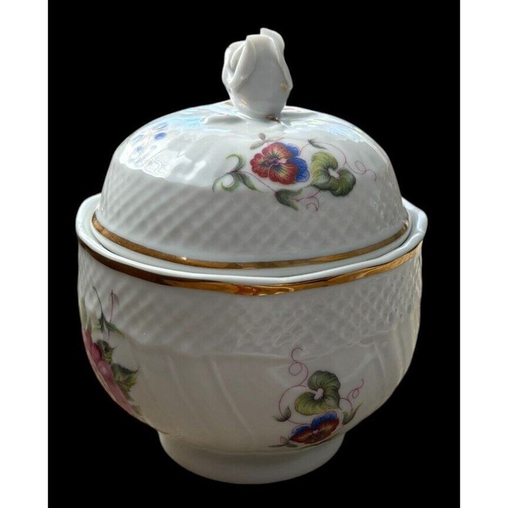 Vintage Hollohaza Porcelain Floral Candy Trinket Dish Jar w/ Lid Hungary 3D Rose - Picture 3 of 7
